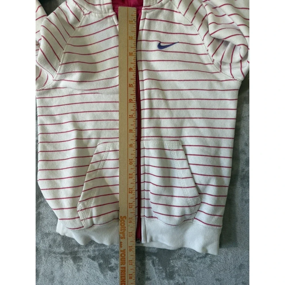 Nike Girls 6X Full Zip Hoodie Pink White Stripe Fleece Swoosh Youth Jacket